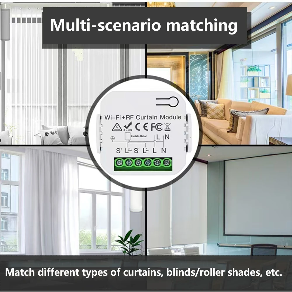 Smart Home WiFi Curtain Switch On/Off Controller, Tuya App Timer, Voice, Tubular Motor Controller for Lighting Fixtures