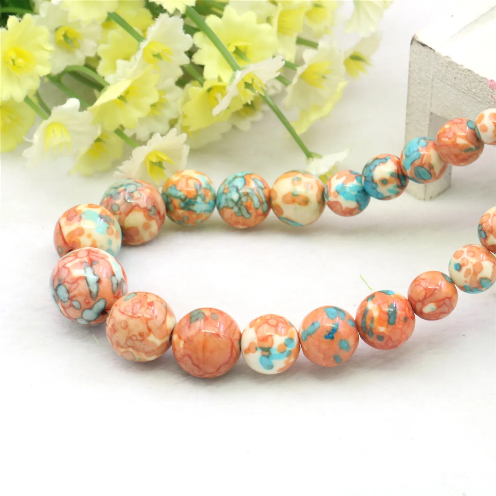 6-14mm Round Orange Blue Multicolor Rainbow Necklace Natural Stone Hand Made Women Neckwear DIY Fashion Jewelry Making Design