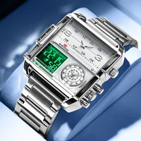 2025 nuevo reloj LED para hombre, moda cuadrada, movimiento de cuarzo creativo, reloj electrónico de sincronización resistente al agua de acero inoxidable negro para hombre