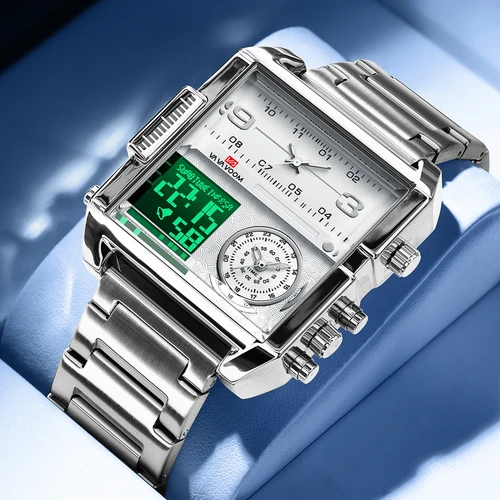 2025 nuevo reloj LED para hombre, moda cuadrada, movimiento de cuarzo creativo, reloj electrónico de sincronización resistente al agua de acero inoxidable negro para hombre