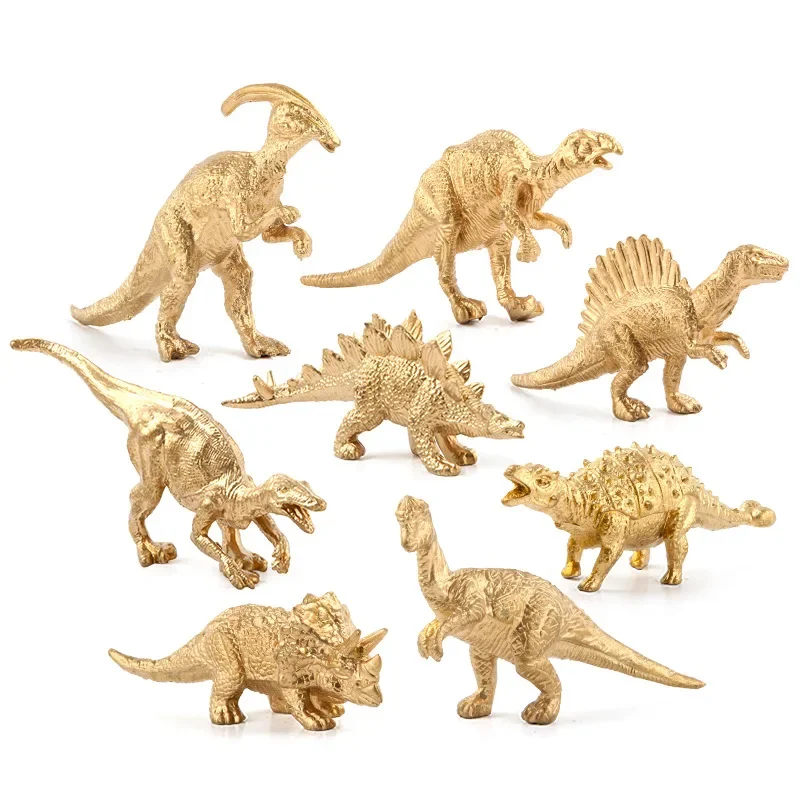 6/8/14Pcs Golden Dinosaur Model TyrannosaurusTriceratops Small Simulation Animal Figures Educational Toys for Kids Gift