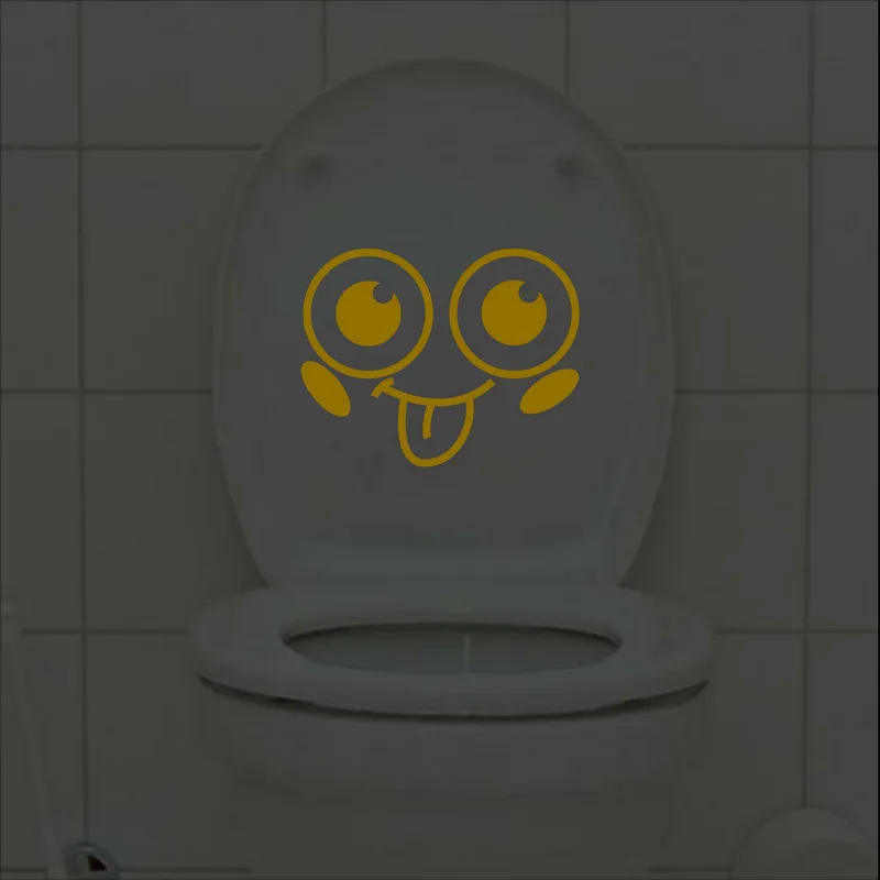 Funny Cartoon Smile Face Toilet Stickers Glow in the Dark Bathroom Decoration Wall Door Fridge Laptop Car Window DIY Vinyl Decal