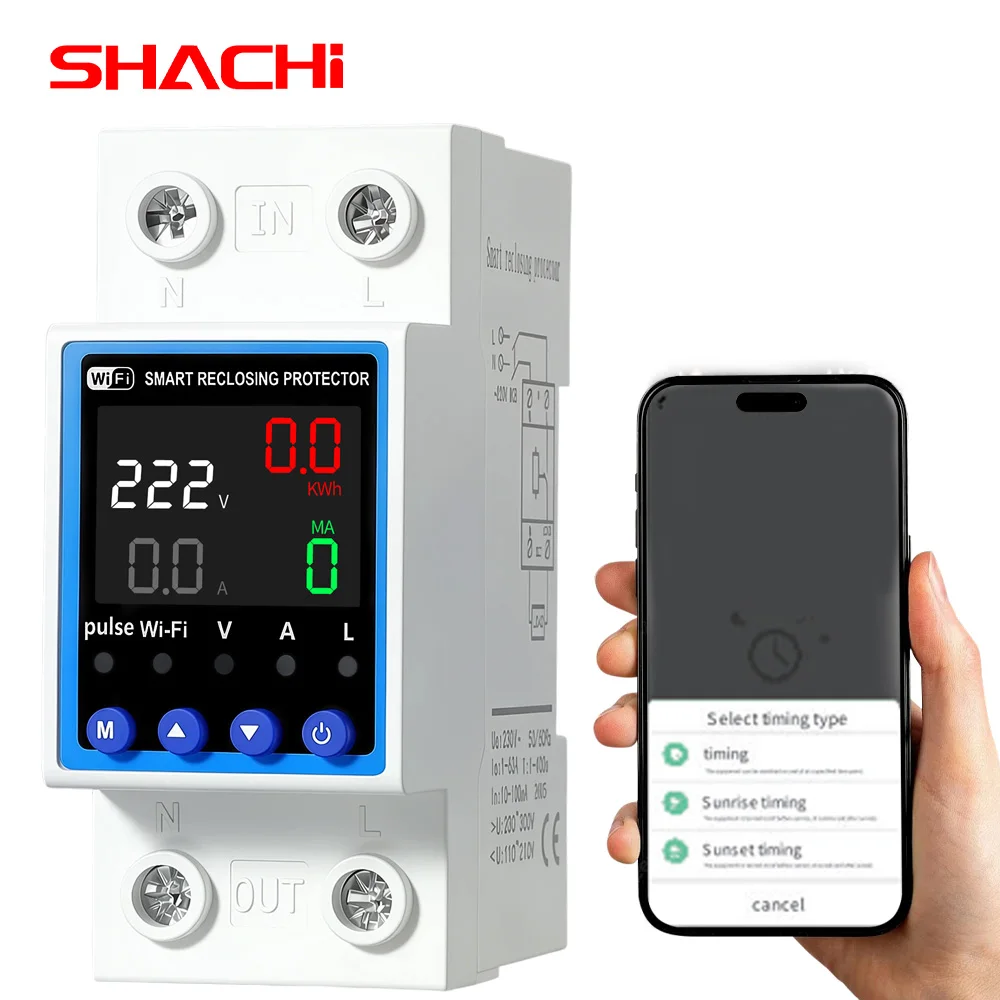 SHACHI Smart Life TUYA WiFi Circuit Breaker 63A 110V 220VEnergy Meter Metering Timer with Voltage and Current Leakage Protection