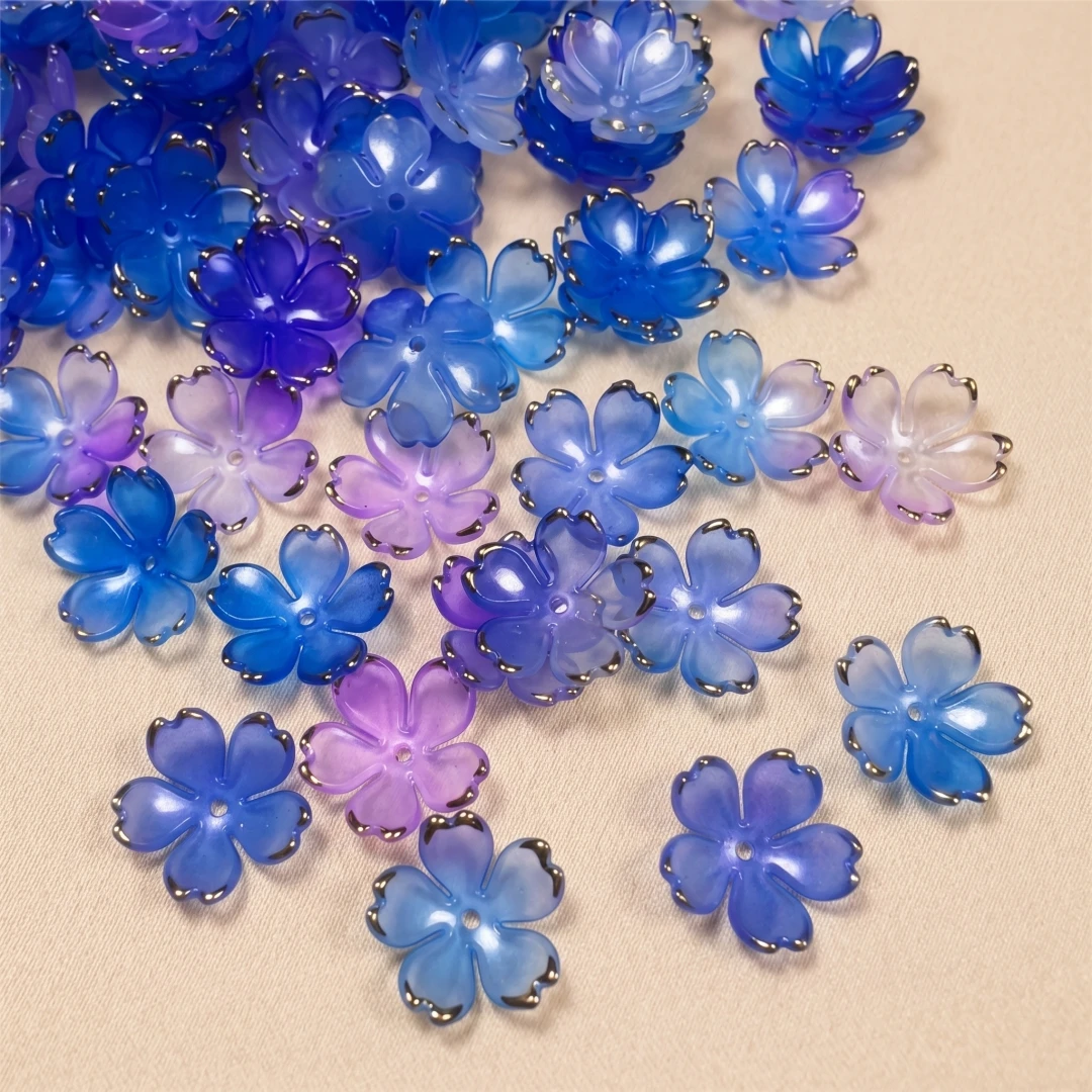 50 Stück Acryl-Kirschblütenperlen, Farbverlauf, vergoldet, Abstandshalterperlen, Endkappen für die Schmuckherstellung von Armbändern, Halsketten, Ohrringen – Detail 6