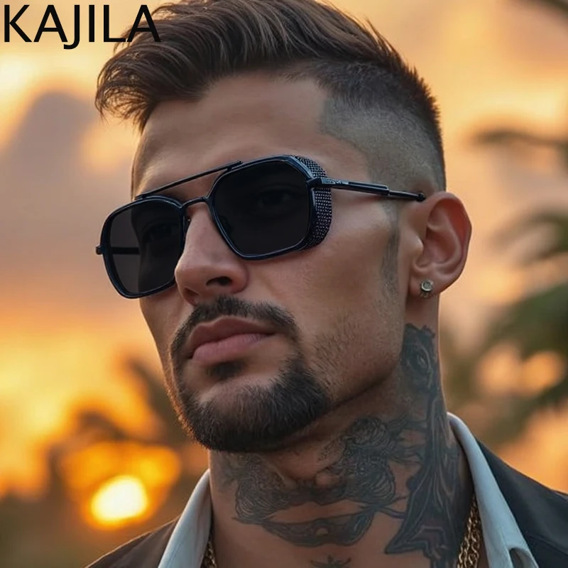 

Vintage Small Square Steampunk Sunglasses Men 2025 Luxury Brand Double Beam Punk Sun Glasses For Male Classic Eyewear Shades