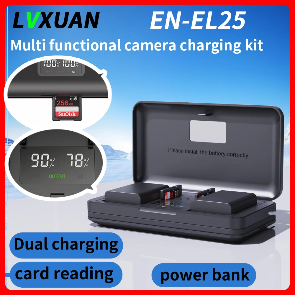 EN-EL25 battery rechargeable battery and EL25 battery charger with card reading function for Nikon Z30/Z50/ZFC cameras MH-32,