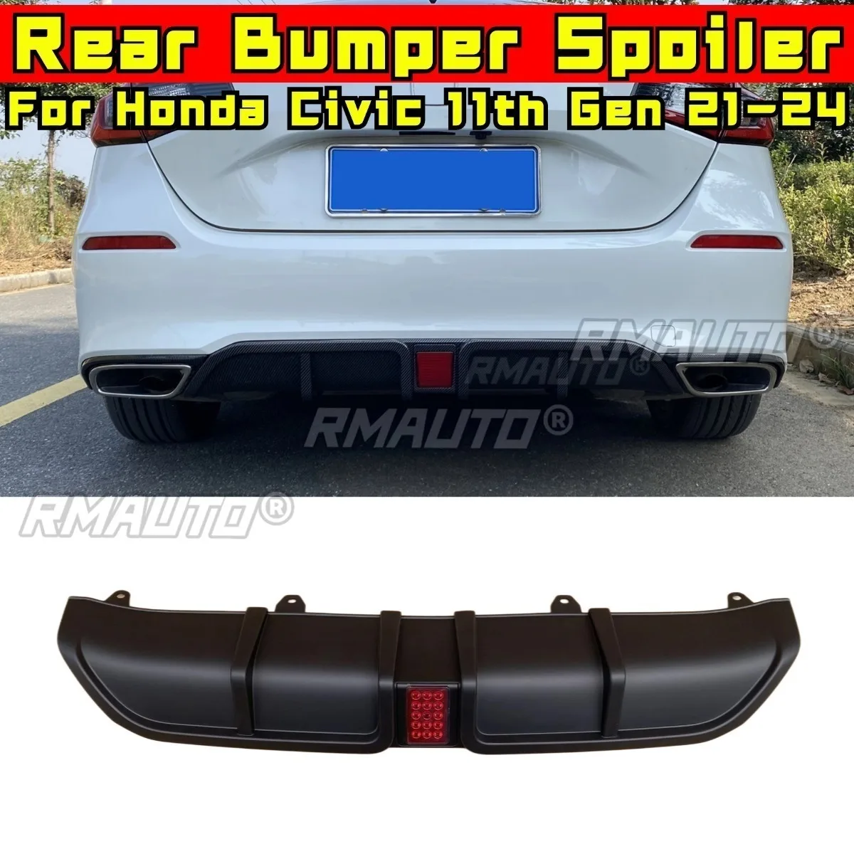 

Матовый черный автомобильный задний бампер, диффузор для губ, модификация для Honda Civic 11-го поколения, хэтчбек 2021-2024, аксессуары для защиты бампера