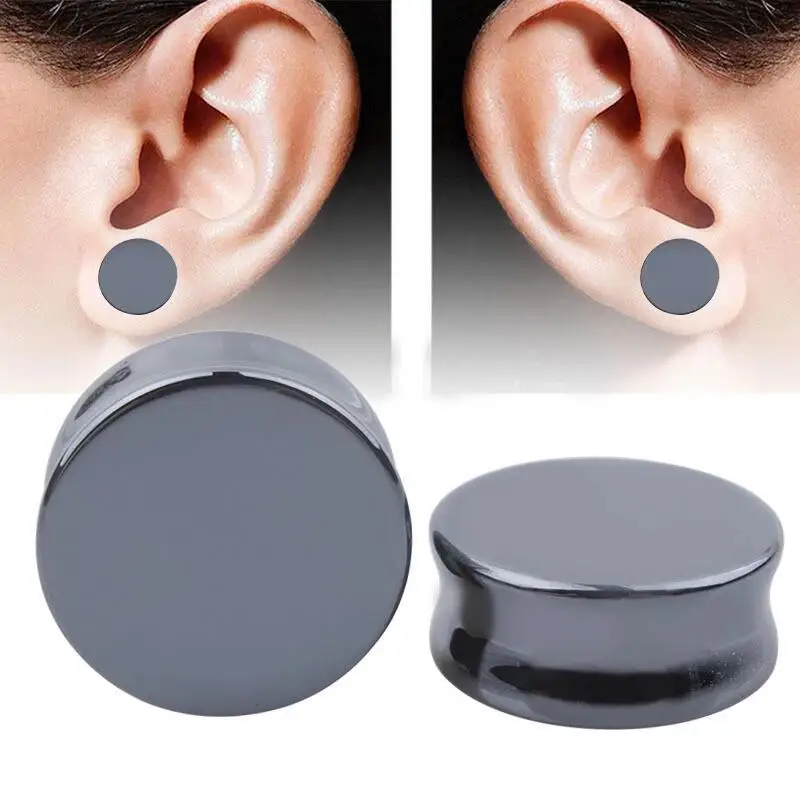 1Pair Hematite Stone Organic Ear Expander Body Piercing Jewelry Ear Plugs Tunnels Ear Gauges Piercing Oreja Oreille Tragus Round