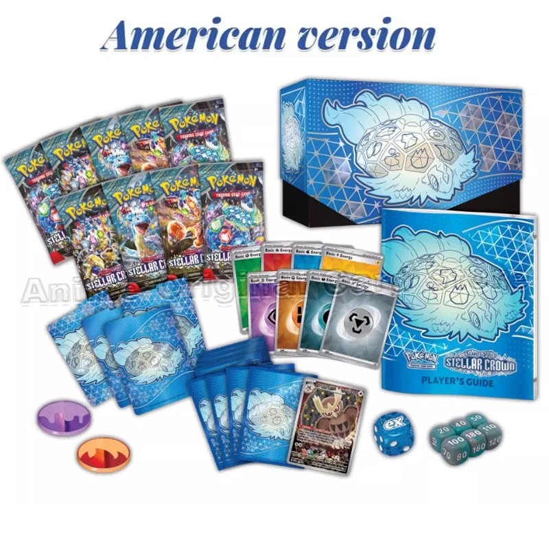 Pokémon PTCG Version Américaine avec Boîte Originale, Carte Anglaise SV7 Sto.org, Paquet Supplémentaire Couronne, ETB, Carte à Collectionner, Cadeau pour Enfant