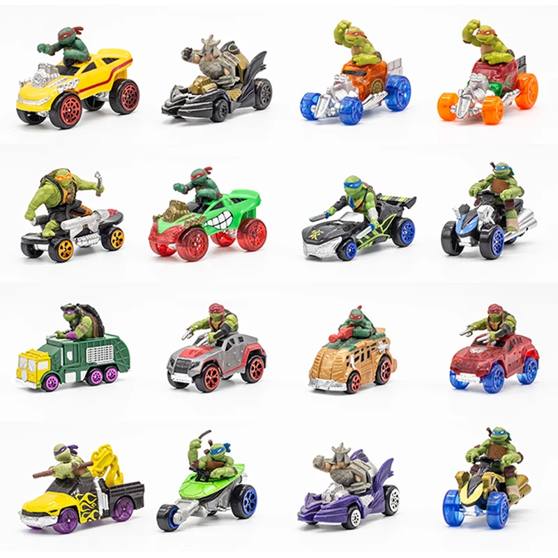 Ninja Turtle Figurine Driving Car Statue Leonardo Da Vinci Raphael Michelangelo Donatello Villain Anime Figure Car Model Toy