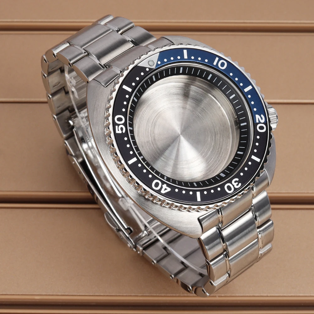 Fanya NH35 Case 45mm Silver Watch Cases Strap Stainless Steel Sapphire Crystal For NH35 NH36 NH38 Abalone Parts 3.8 Oclock Crown