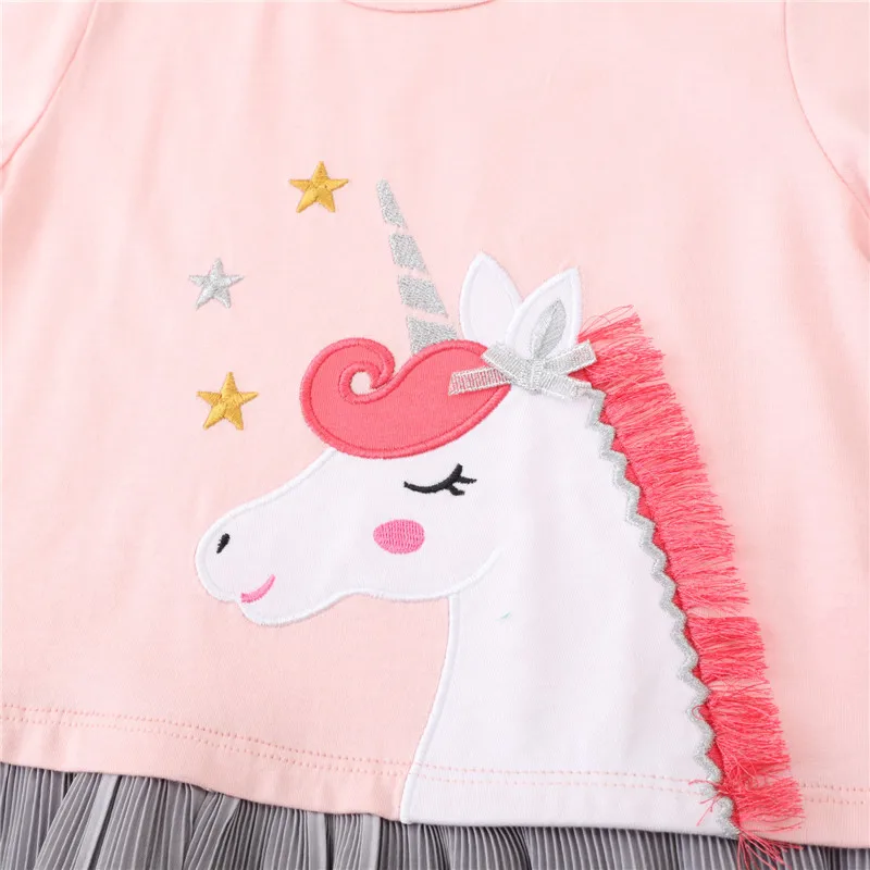 Jumping Meters Children\'s Princess Unicorn Dresses For Autumn Spring Long Sleeve Baby Costume Birthday Toddler Kids Frocks