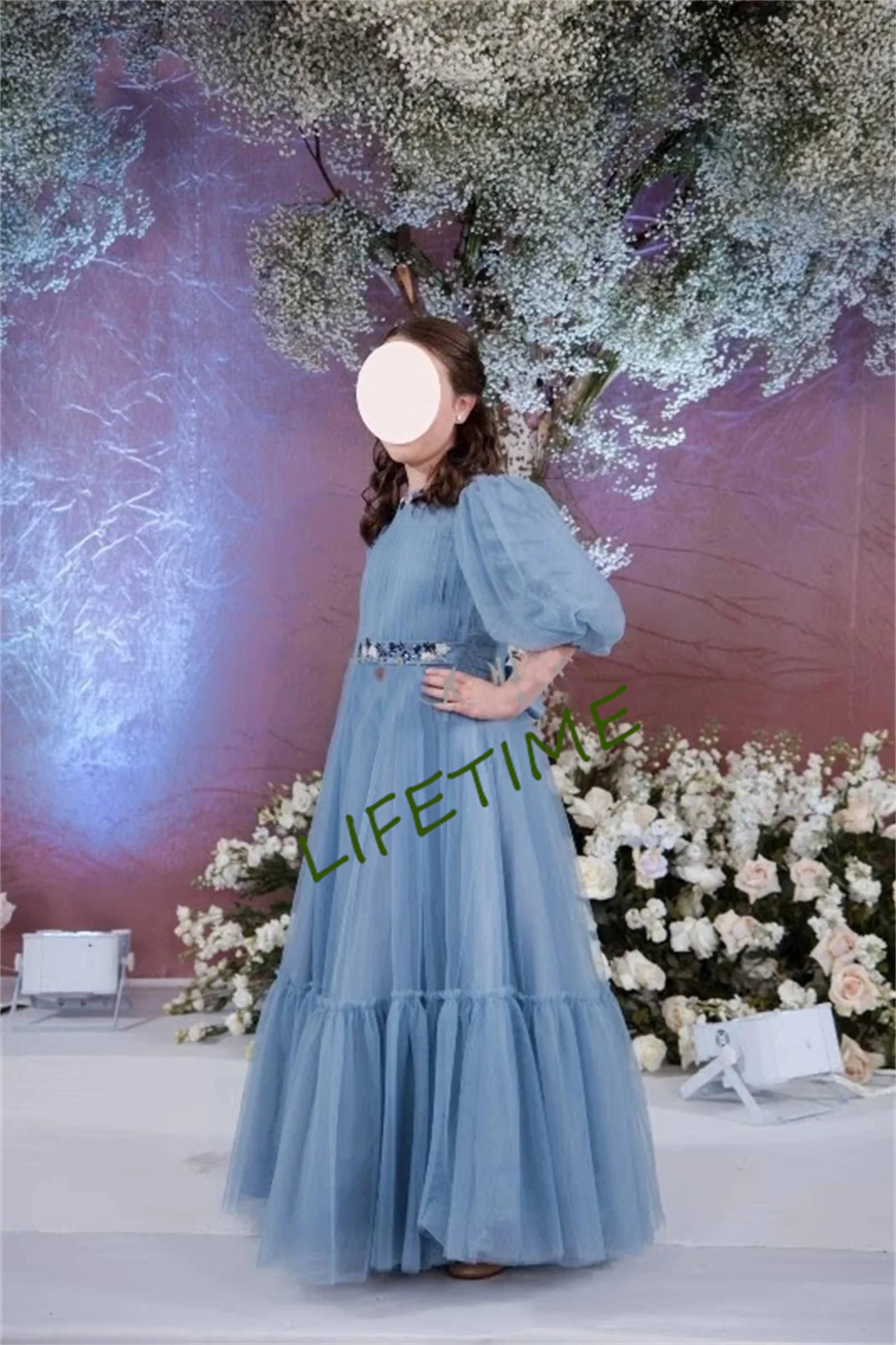 Vestido de niña hinchada, vestido de flores azul, vestidos de fiesta de boda, vestido de encaje para bebé, vestido de princesa, vestido de novia pequeño