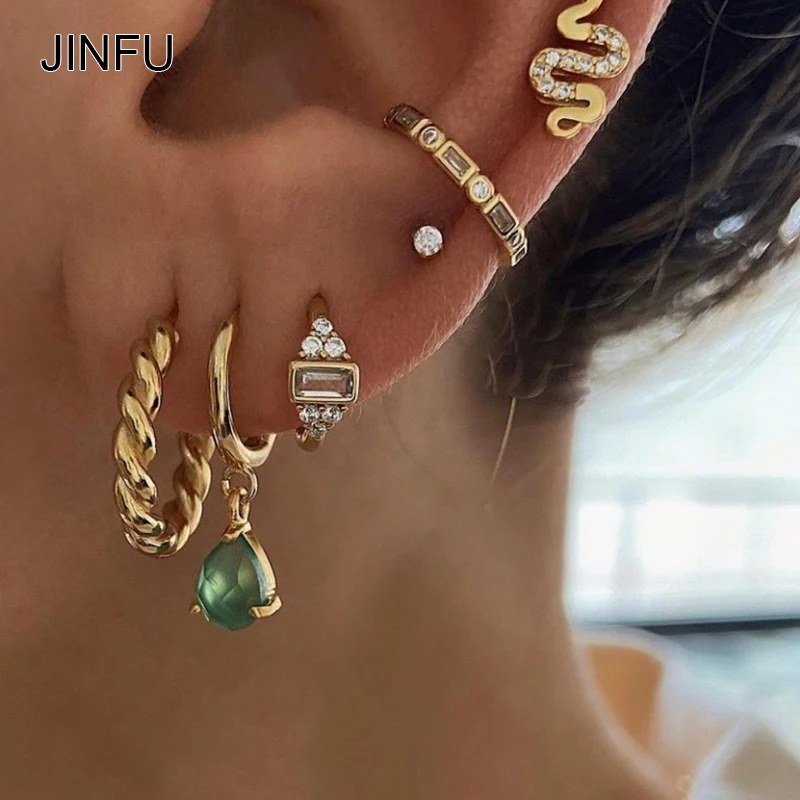 JINFU Copper Gold Plated Stud Earrings for Women Royal Snake Threaded Needle Stud Earrings 2022 Fashion Jewelry Wholesale