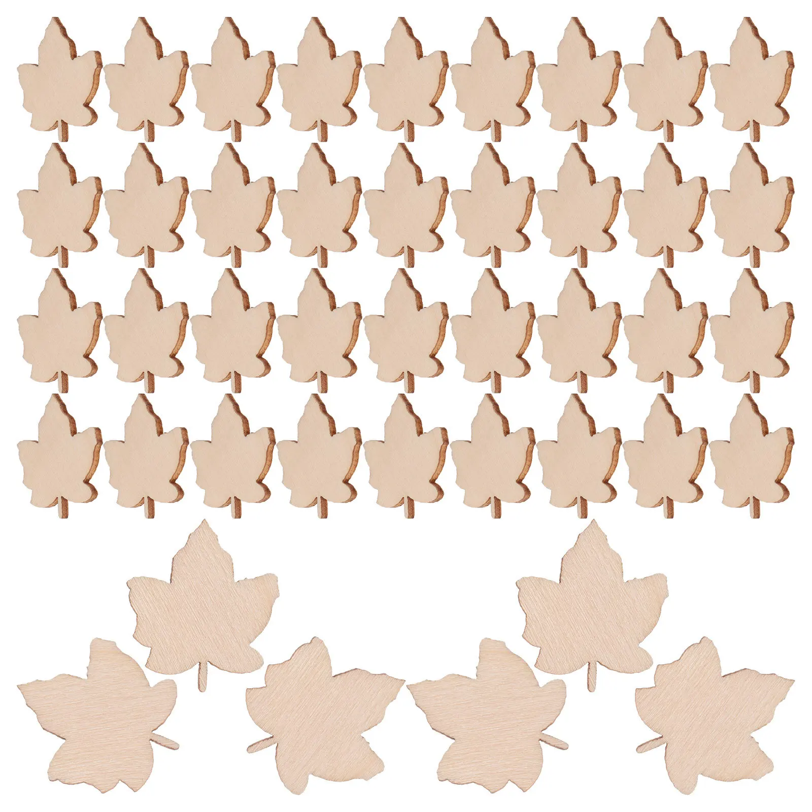 

100Pcs Rustic Maple Leaf Wood Craft Slices Natural Unfinished Wooden Embellishments for DIY Wedding Holiday Decoration