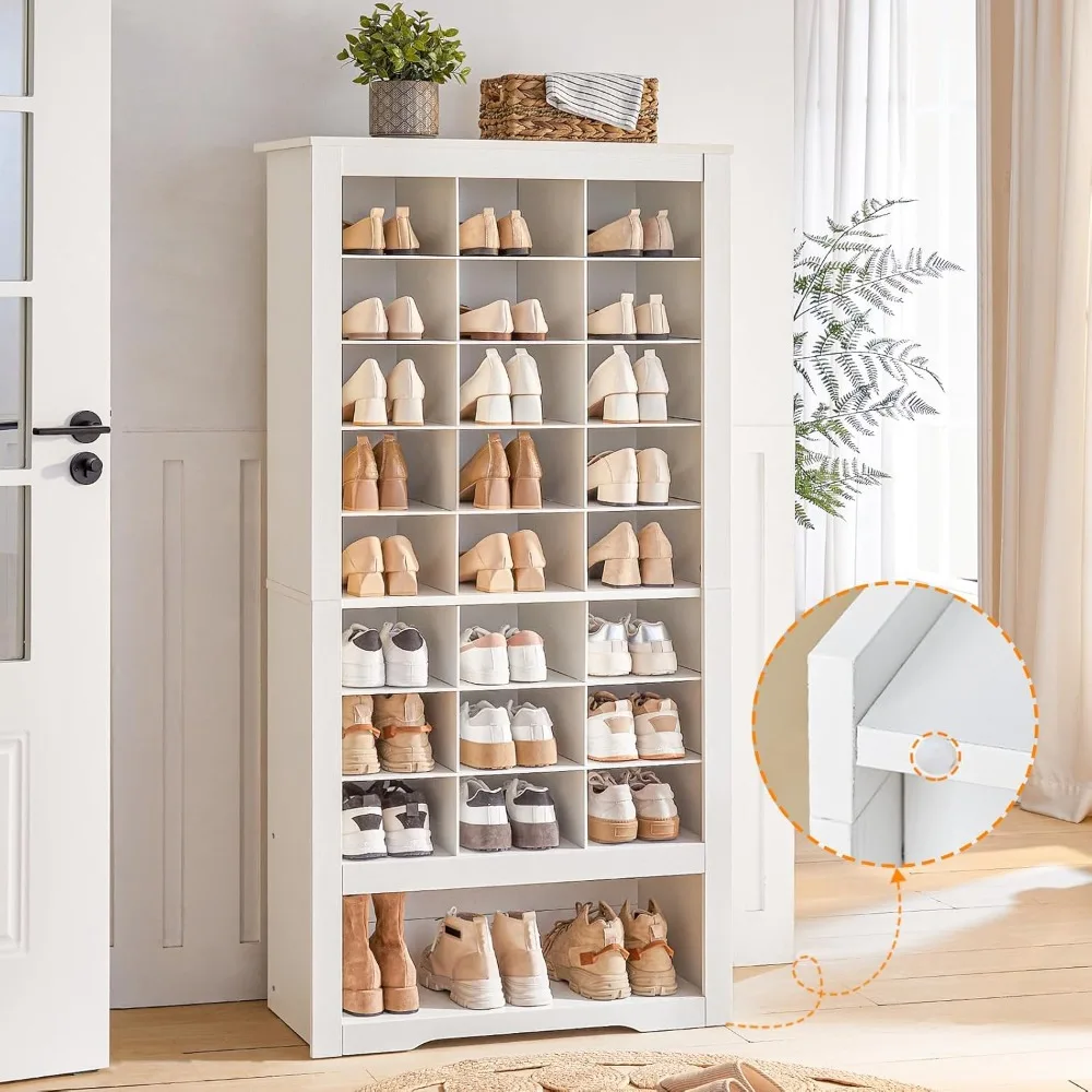 Tall Shoe Cabinet, 9 Tier Shoe Storage Cabinet, Freestanding Wooden Shoe Cabinet Organizer with 24 Cubbies and 3 Hooks image 5