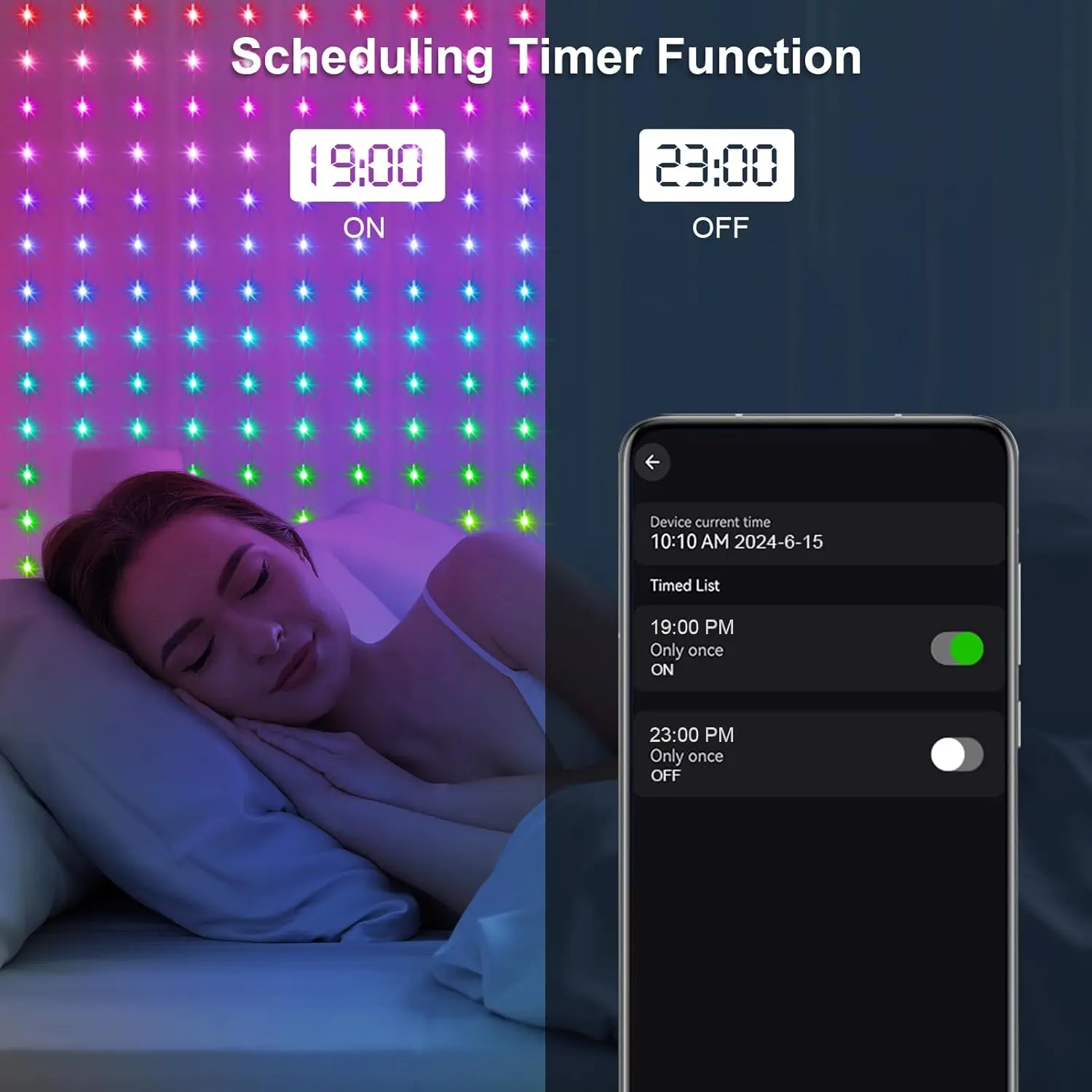 300LEDs Smart Curtain String Light with Bluetooth APP Control Christmas Fairy Garland String Light for Xmas Party Wedding Decor