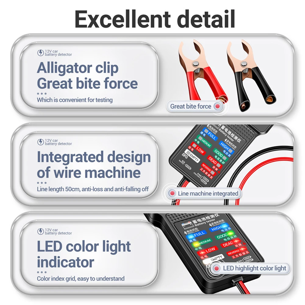 12V Car Battery Tester 100-2000CCA Battery Load Tester Battery Alternator with LCD Screen Automatic Car Diagnostic Tool