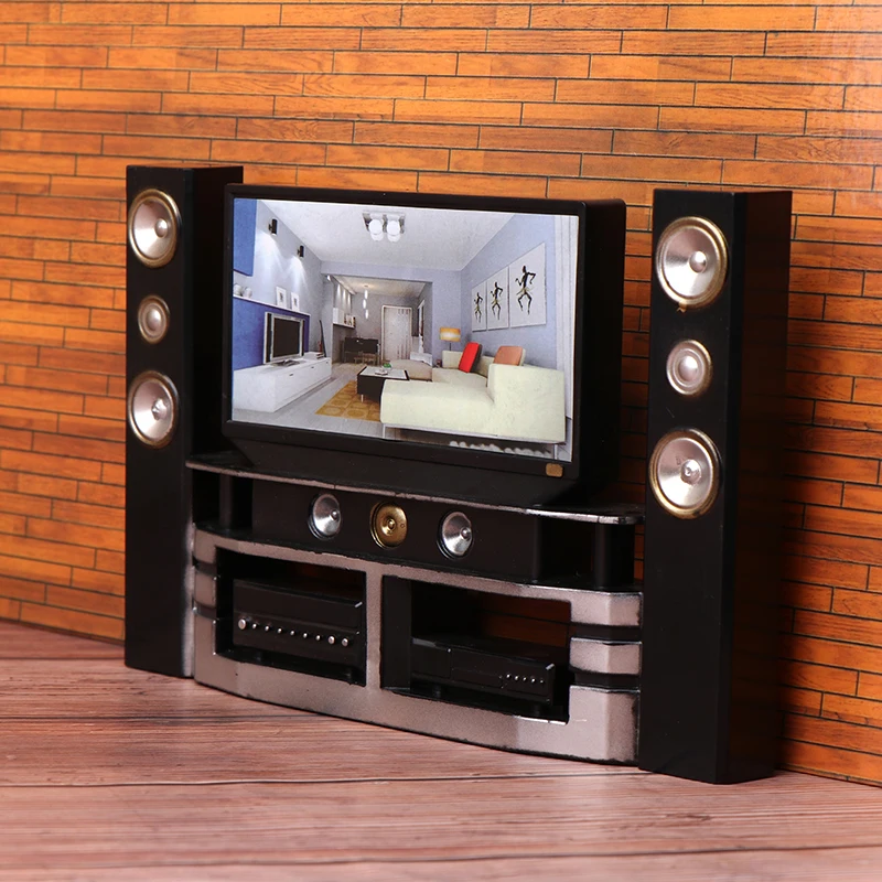 Mini TV de Casa de Bonecas 1/12, Ornamento de Áudio, Decoração de Móveis para Sala de Estar, Decoração de Micro Cena para Casa de Bonecas, Brinquedos
