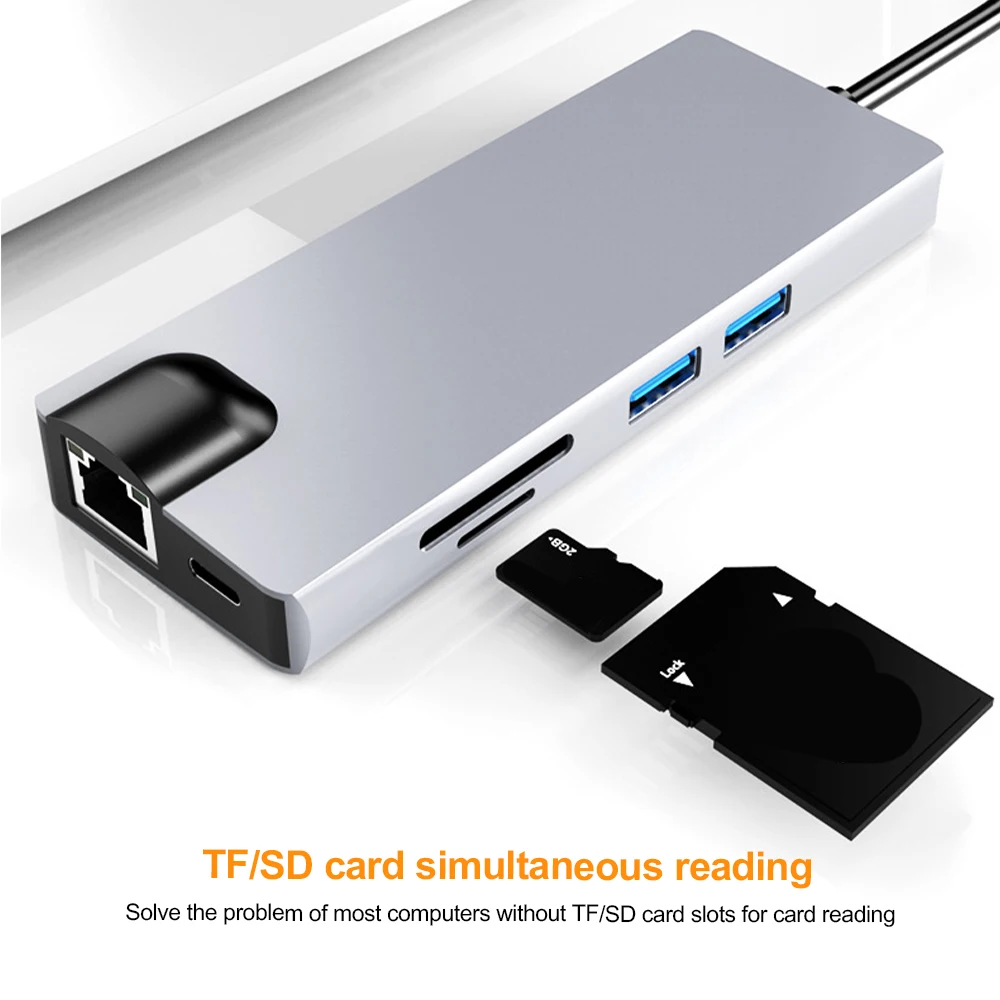 HUB tipo C USB 3,0 USB C a HDMI 4K 30HZ estación de acoplamiento RJ45 100/1000Mbps adaptador Ethernet extensor VGA PD 87W para ordenador portátil
