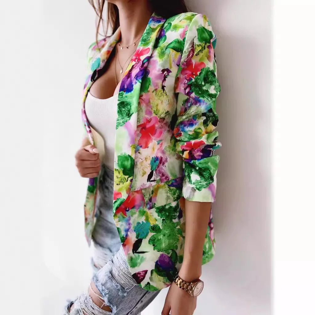 High-quality new women\'s Europe and the United States new fashion printing spring jacket casual small suit