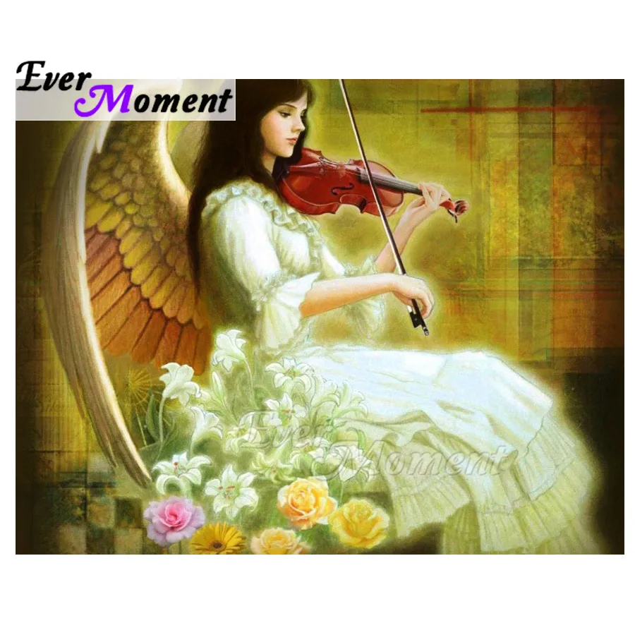 Ever Moment Diamond Painting Angle Playing Violin Flower Full Square Drill Decoration For Home Diamond Embroidery ASF1675