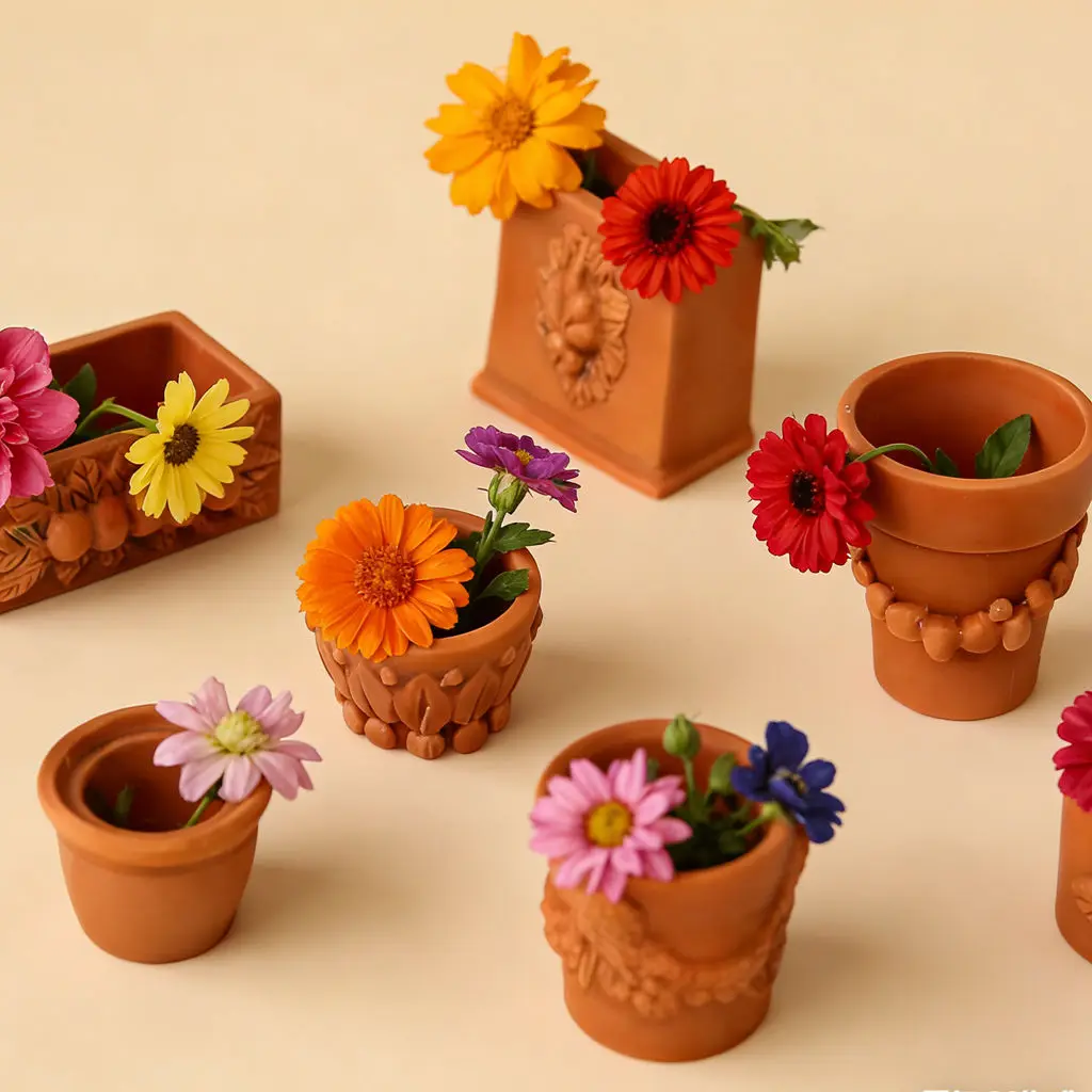 

5-Piece 1:12 Dollhouse Miniature Flower Pot Set - Korean-Japanese Micro Scene Model, DIY Miniature Realistic Planter