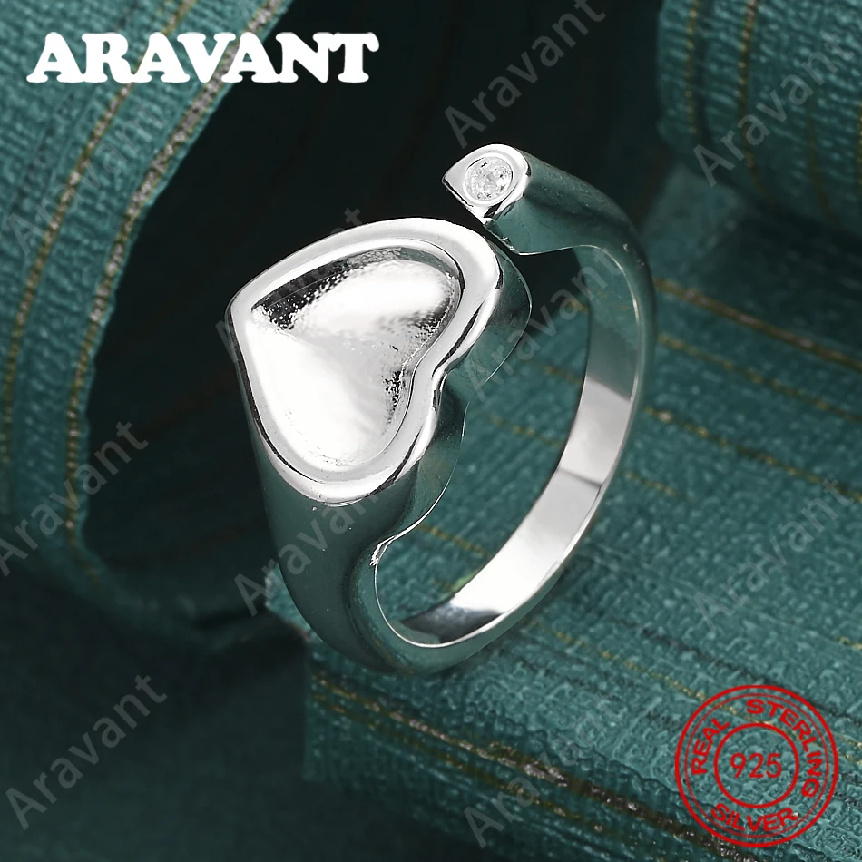 

925 Sterling Silver Heart-Shaped Open Ring For Women, Commuter Accessories, Christmas Gifts, Jewelry