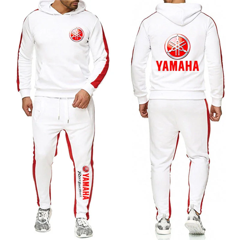 

2025 new Yamaha sports suit sweatshirt men's patchwork contrasting color fitness suit hooded sweatshirt jogging two-piece set