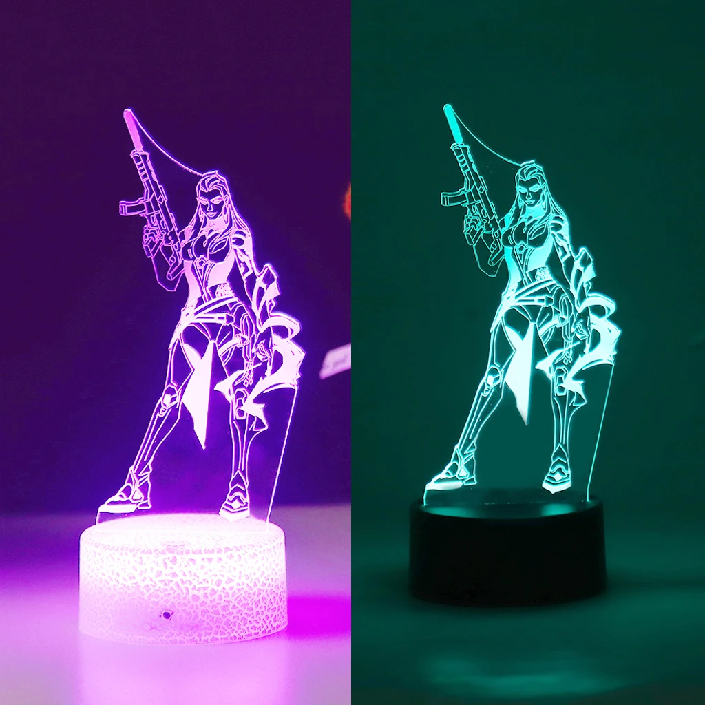 New Valorant Reyna 3D Led Night Light For Kid Anime Game Dual Colorful Sunset Lamp Children Bedroom Decor Illusion Birthday Gift