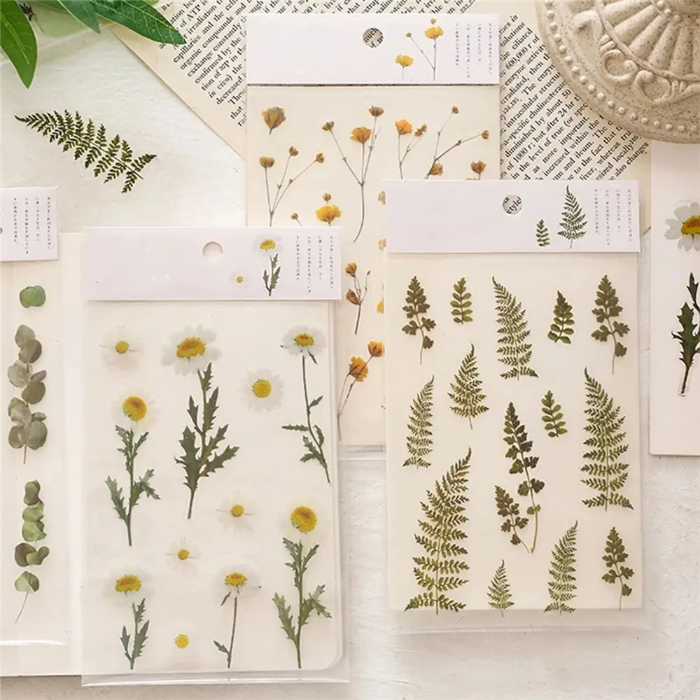 Flowers Leaves Sticker Iris Flower Natural Plants Daisy Deco Sticker Clover Handbook Sticker Daisy Sticker Transparent  Sticker