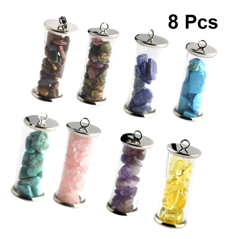 

8 pcs Crystal Chip Glass Bottle Pendant Necklace Wishing Hanging Container Women DIY Keychain Mini Portable Drifting Beads