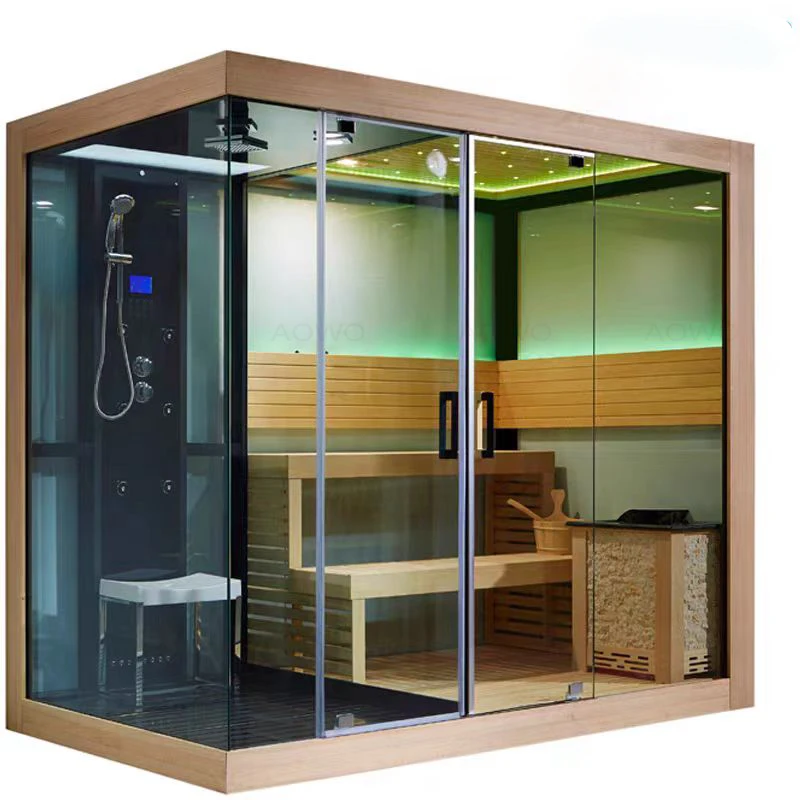 Modern Steam Shower Cubicle Enclosure Bath Cabin With Dry Sauna Steam Room Dry Wood Steam Sauna With Therapy Light Sauna Barril