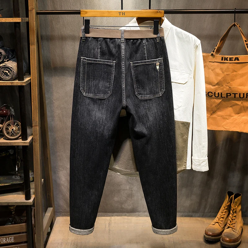 2024 Frühling plus Größe xl Herren Jeans hose Stretch All-Matching Übergewicht Mann lose lässige Knöchel gebänderte Hose