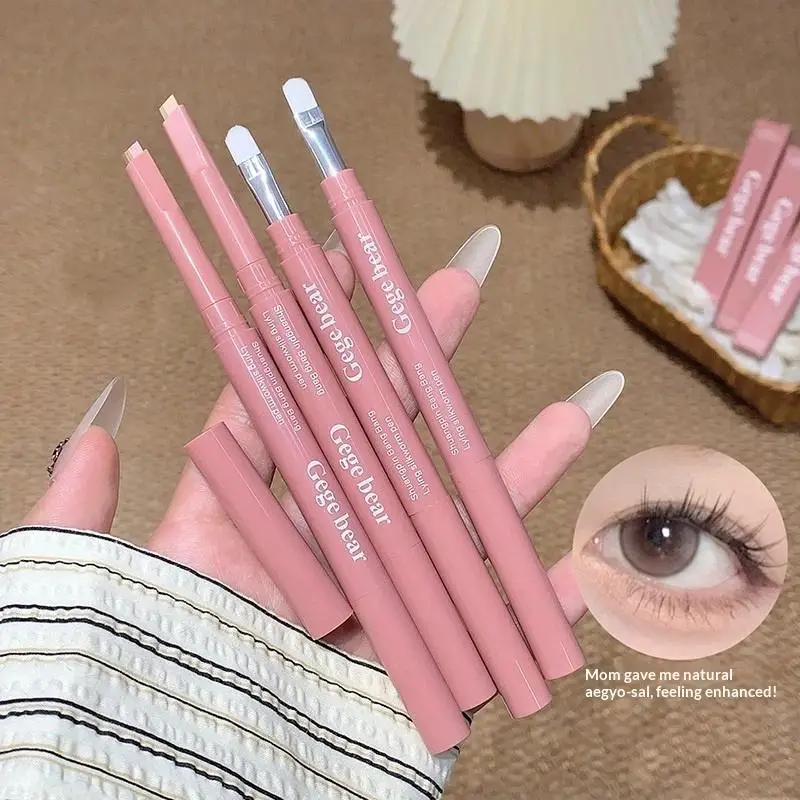 Gege bear 2 en 1 lápiz bicolor para tumbarse resaltador de cabeza triangular debajo de los ojos lápiz sombra de ojos iluminador herramienta de maquillaje impermeable