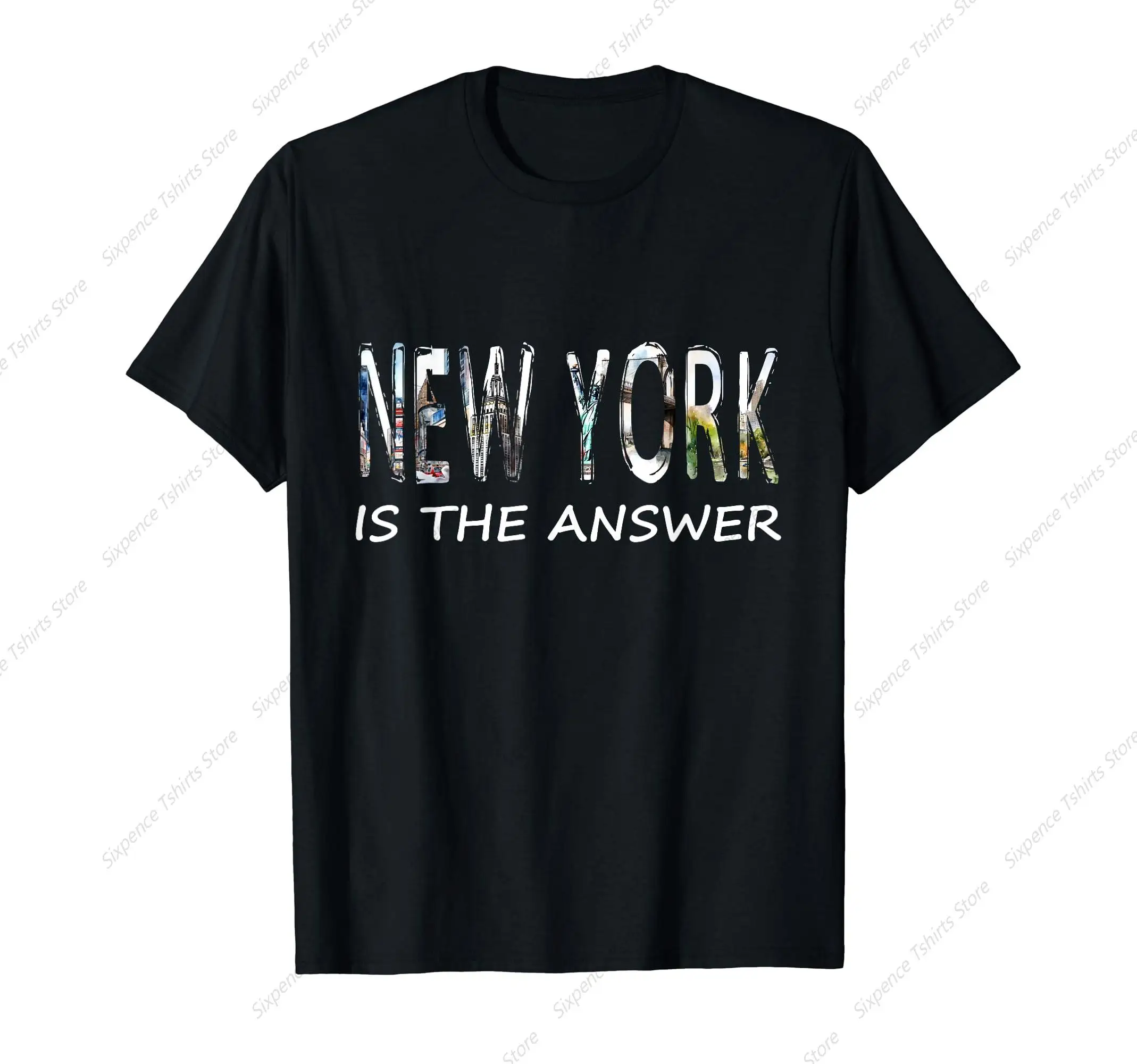 Funny New York Is The Answer Souvenir NY Skyline Cityscape Men‘s T-Shirt Soft Comfortable Easy to Wear Simple Practical