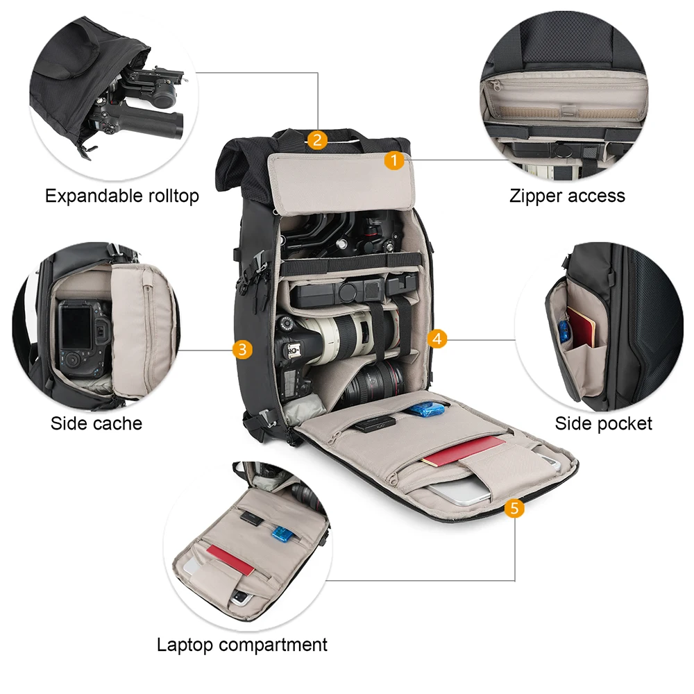 Big Capacity 16L Camera Bag Besnfoto BN-2020S Waterproof Multi-functional Outdoor Shoulders Backpack for Tripod/DSLR/Canon/Sony