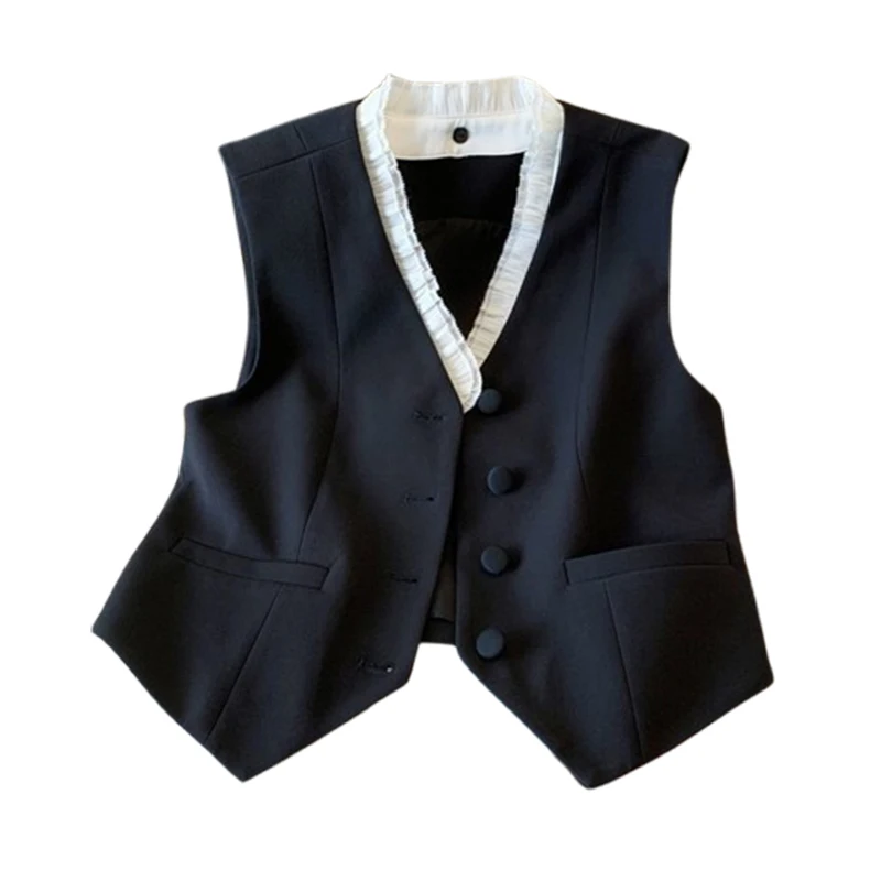 민소매 수트 베스트 여성 V넥 슬림 탑 여성 패션 말 클립 오프숄더 탑 오피스룩 캐주얼웨어