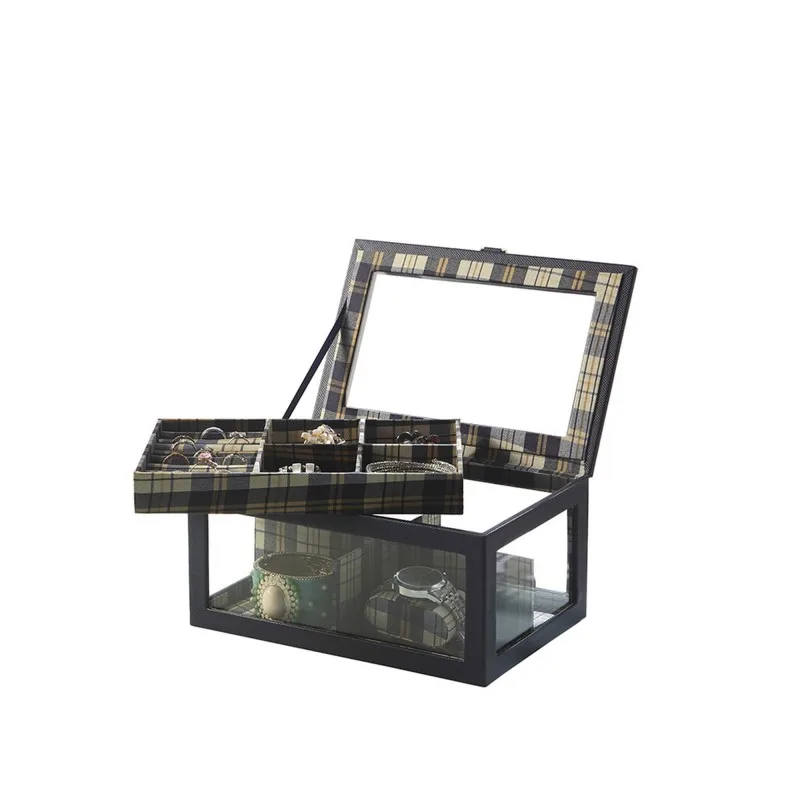 

Jewelry Case with Multiple Slots and Removable Watch Cushions, Black