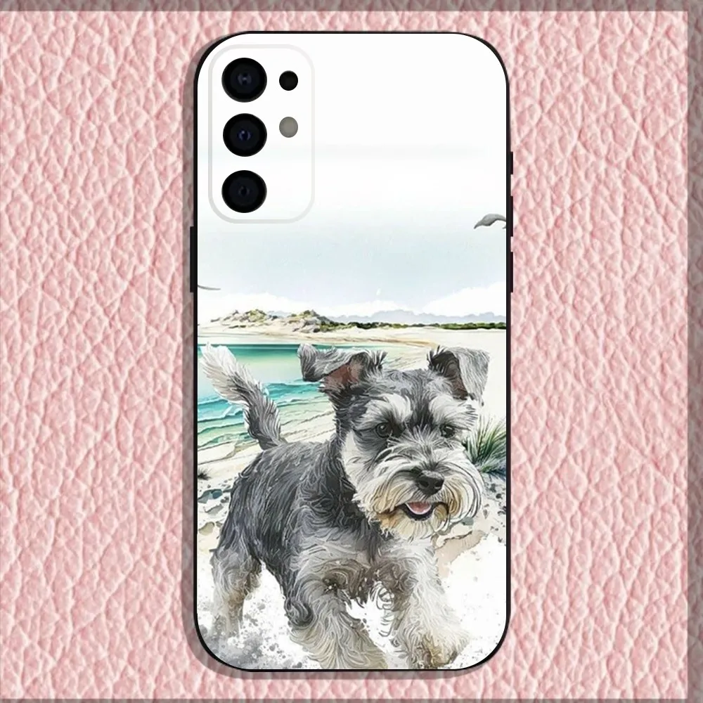 Funda de teléfono de perro Schnauzer de dibujos animados para Samsung S25,S24,S21,S22,S23,S30,Ultra,S20,Plus,Fe,Lite,Note,10,9,5G cubierta negra