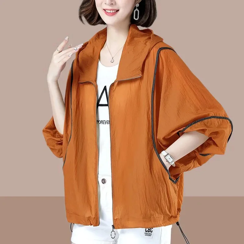 Summer Thin Hooded Sun protection Clothes Women 2024 New Short Loose Breathable Top external wear Female Zipper Jacket Outwear