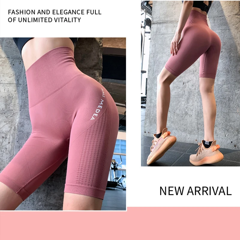 Aiithuug Biker Yoga Shorts High Waisted Athletic Running Workout Gym Shorts Butt Lift Tummy Control Workout Spandex 8 Inches