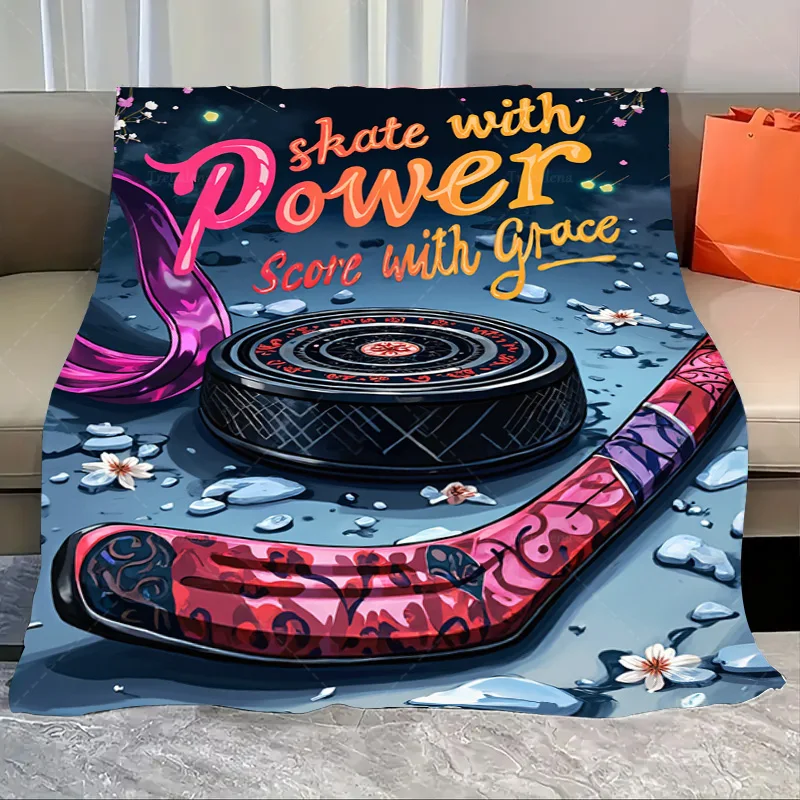 

1pc Flannel Blanket "Skate with Power Hockey Blanket - Vibrant Sports Design for Game Night"
