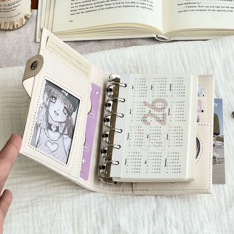 A7 Bowknot Notebook PU Leather Portable Binder Loose Leaf Diary Note Book Clear Window DIY Pocket Planner Stationery Gift