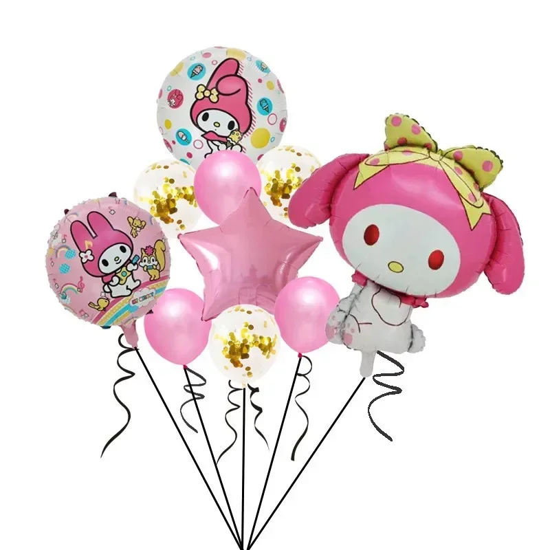 

8pcs/set Kawaiii Sanrio Cute Kuromi My Melody Cinnamoroll Foil Balloon Set Children's Birthday Party Decorative Toys Gifts