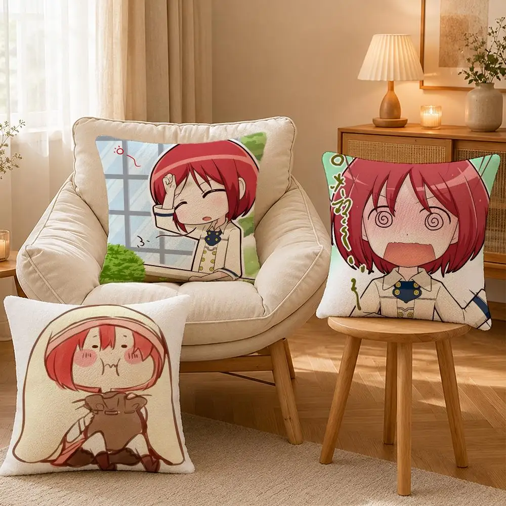 Anime Snow White Red Hair Love Cushion Cover Personalized Short Plush Soft Bedroom Sofa Home Decor Gift