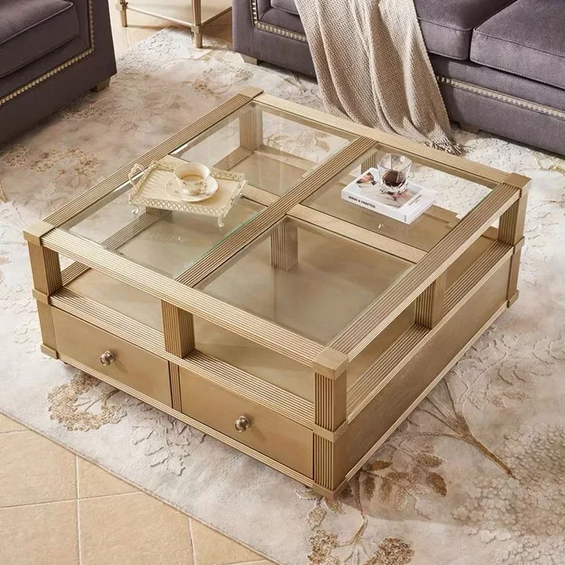 

North American art light luxury coffee tab le Mor ie impre sion so lid w ood living ro om coffee ta ble