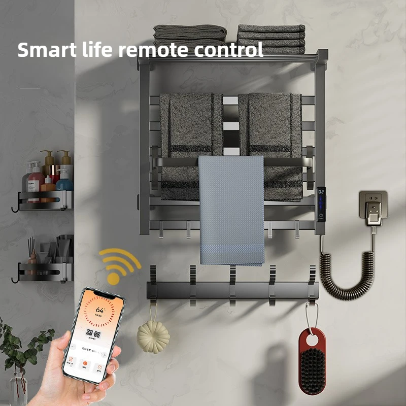‌ Умная вешалка для полотенец с подогревом, сушилка без сверления, полка с подогревом из углеродного волокна, энергосберегающий органайзер для ванной комнаты с защитой от клещей