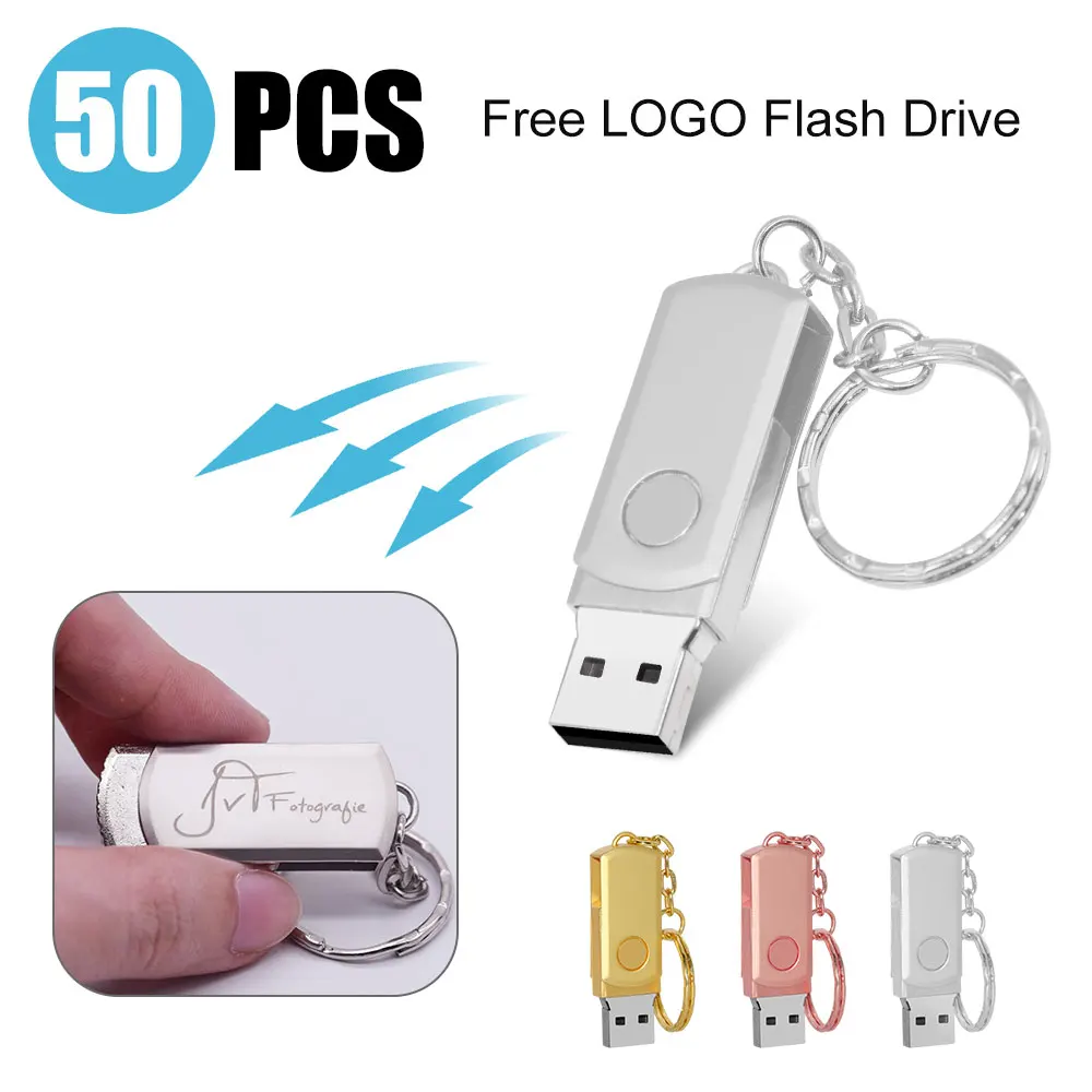 50PCS/Lot USB Flash Drive 4GB Waterproof Pendrive 64gb Metal Memory Stick High Speed 128GB Flash Pen Drive Free Logo U Disks