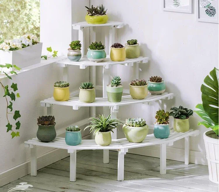 For Solid Wood Corner Flower Stand  Multi-layer Ladder Type Floor Plant  Balcony Wooden  Pot Shelf